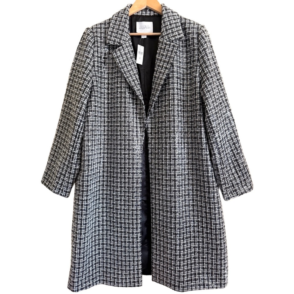 Anthropologie Black and White Tweed Coat - Picture 2 of 12